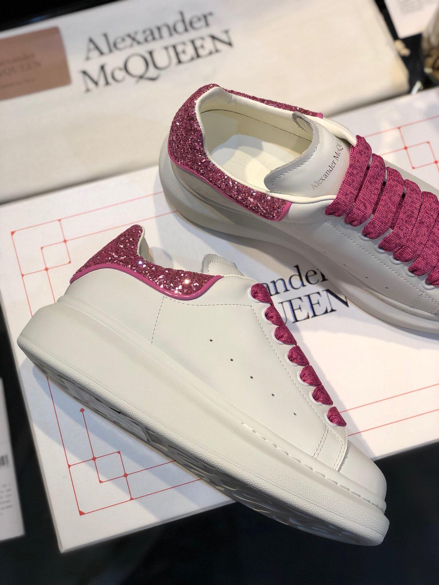 Alexander McQueen Fahion Sneaker White and pink glitter heel MS100045