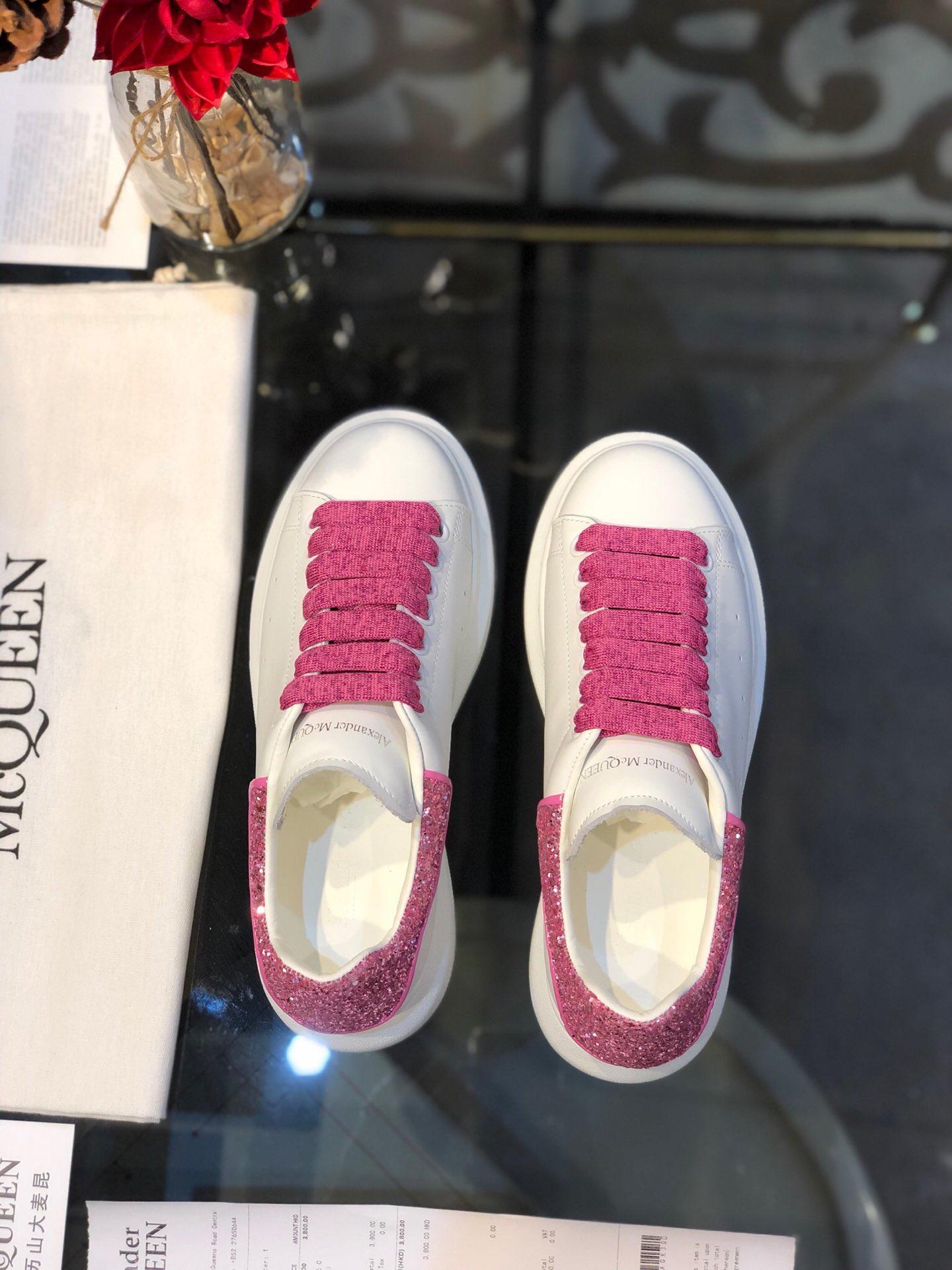 Alexander McQueen Fahion Sneaker White and pink glitter heel MS100045