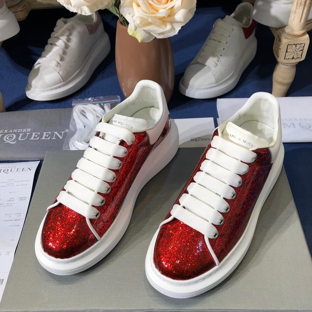 Alexander McQueen Fahion Sneaker Red sequins and white heel MS100113