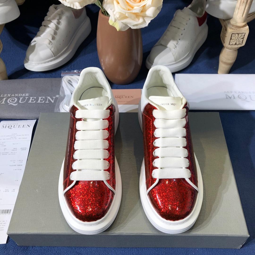 Alexander McQueen Fahion Sneaker Red sequins and white heel MS100113