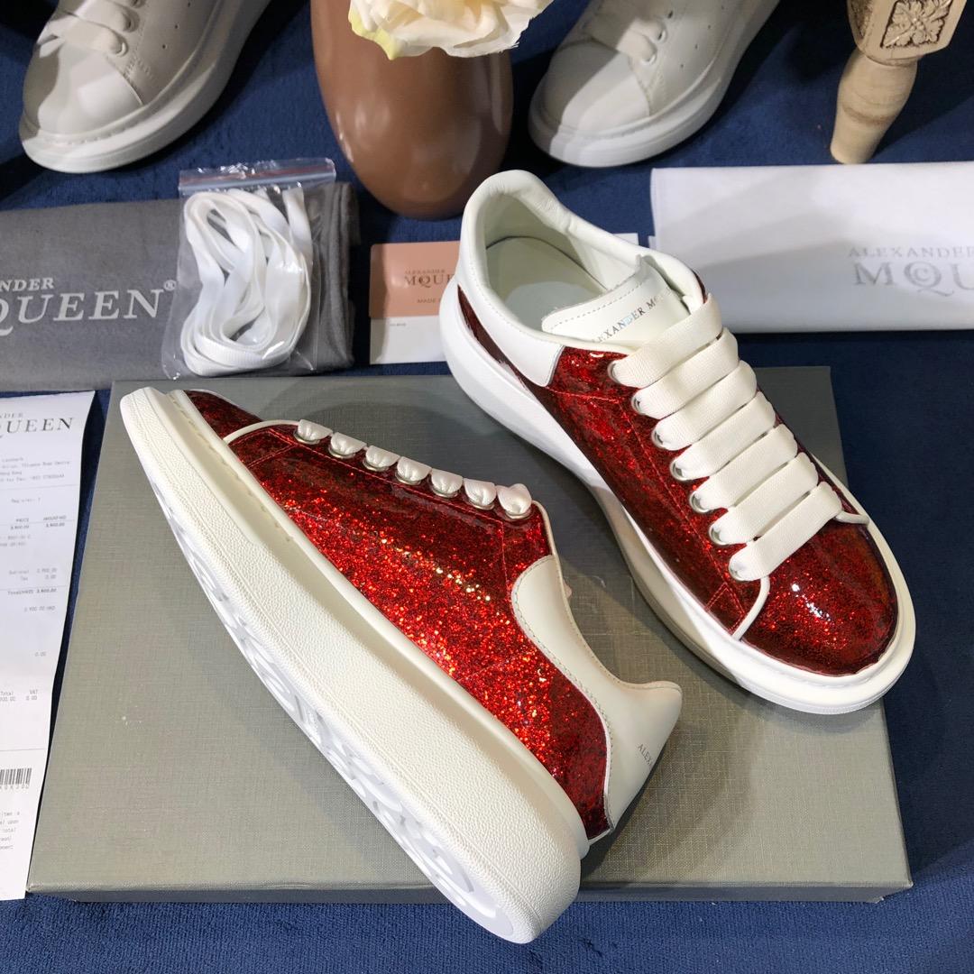 Alexander McQueen Fahion Sneaker Red sequins and white heel MS100113