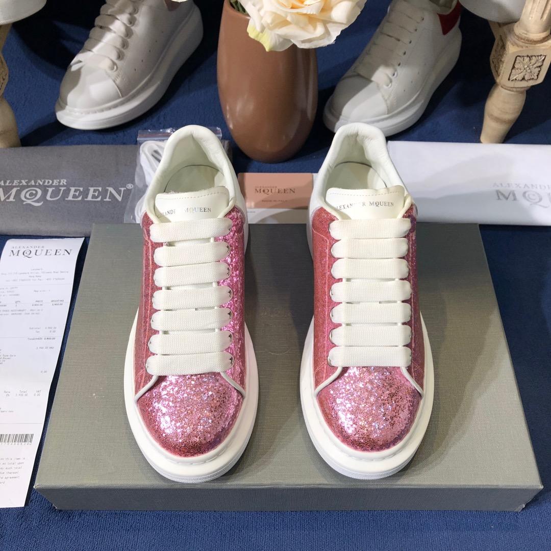 Alexander McQueen Fahion Sneaker Pink sequins and white heel MS100112