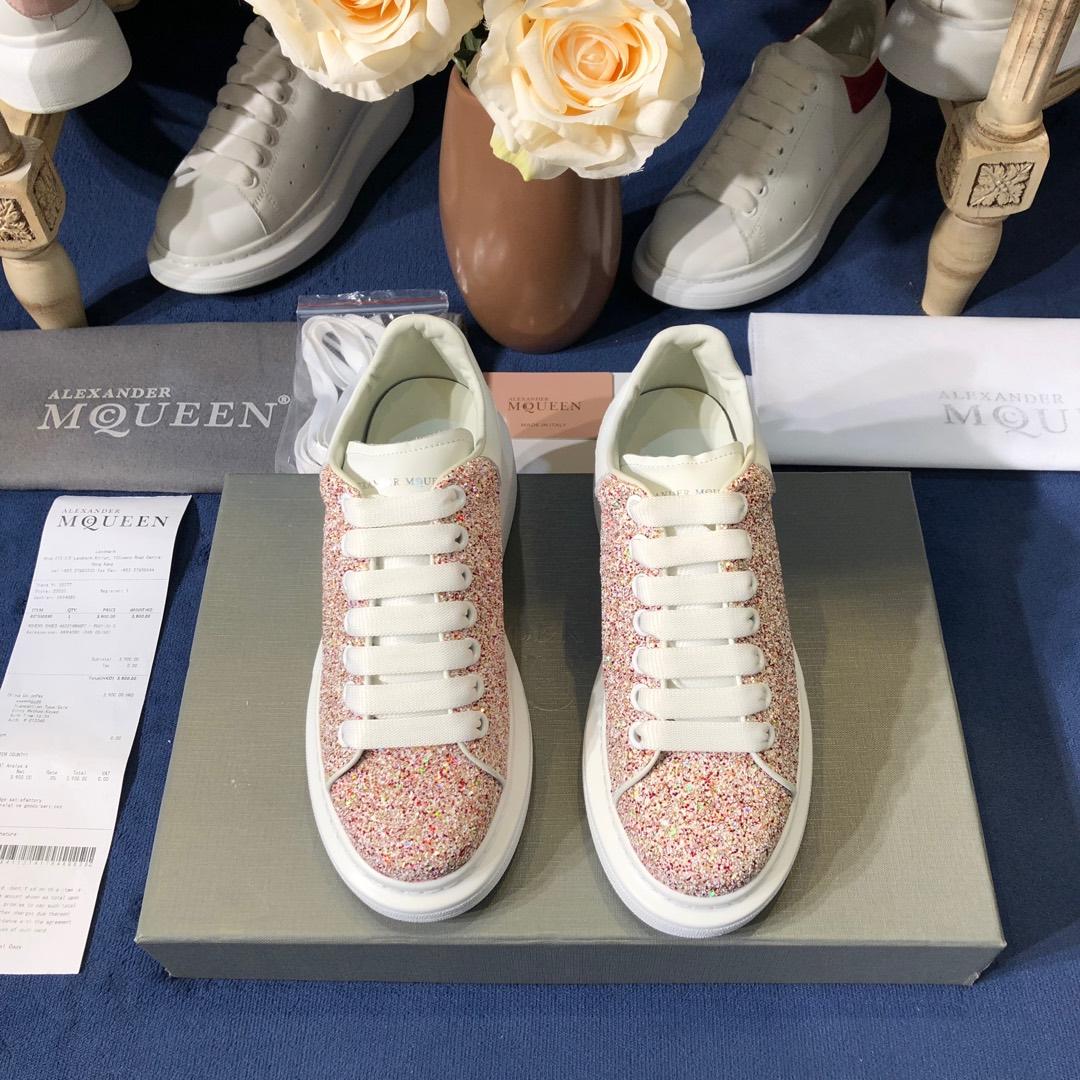 Alexander McQueen Fahion Sneaker Pink sequins and white heel MS100090