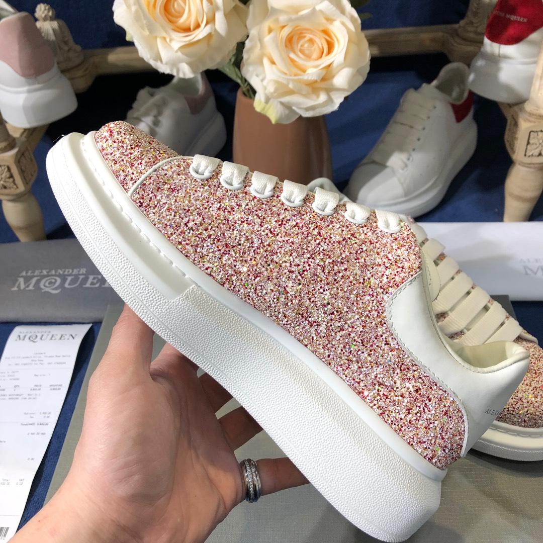 Alexander McQueen Fahion Sneaker Pink sequins and white heel MS100090