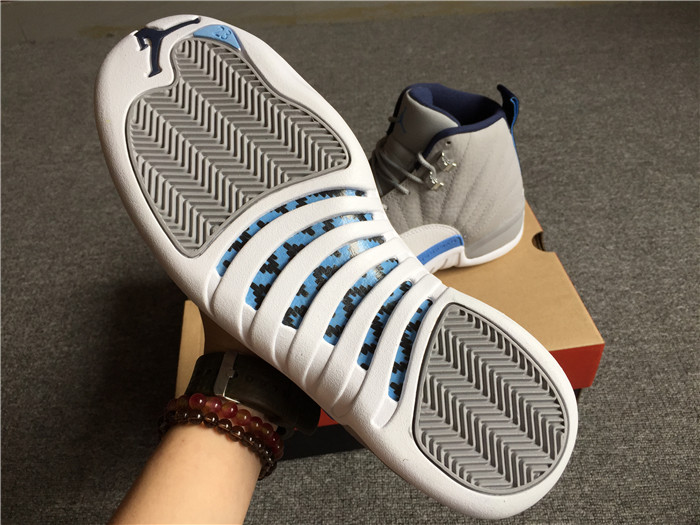 High Quality Air Jordan 12 Unc Wolf Grey University Blue White High-Top Men Sneakers 5C56AFA2E6D2