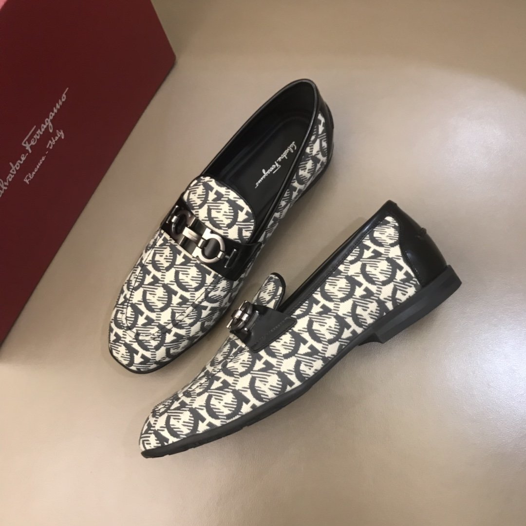 Salvatore Ferragamo White High Quality Loafers With Full Pattern MS021128