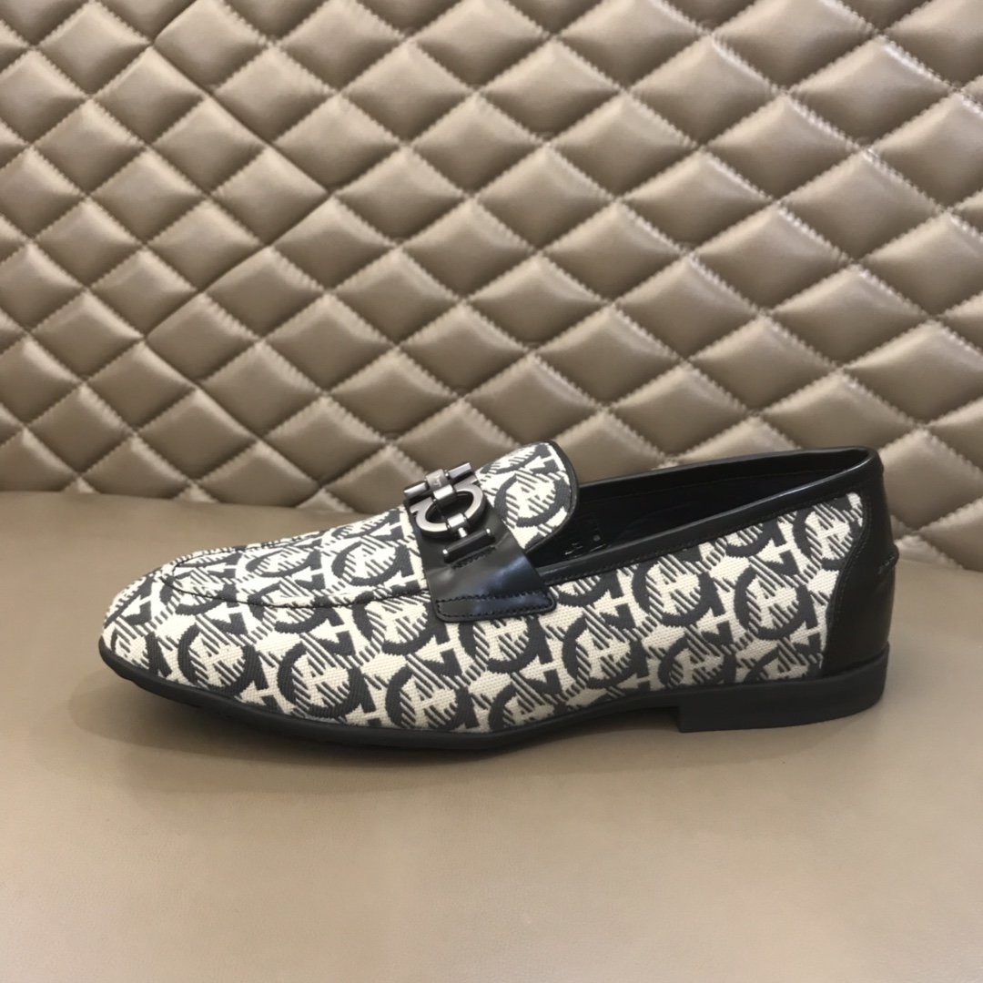 Salvatore Ferragamo White High Quality Loafers With Full Pattern MS021128