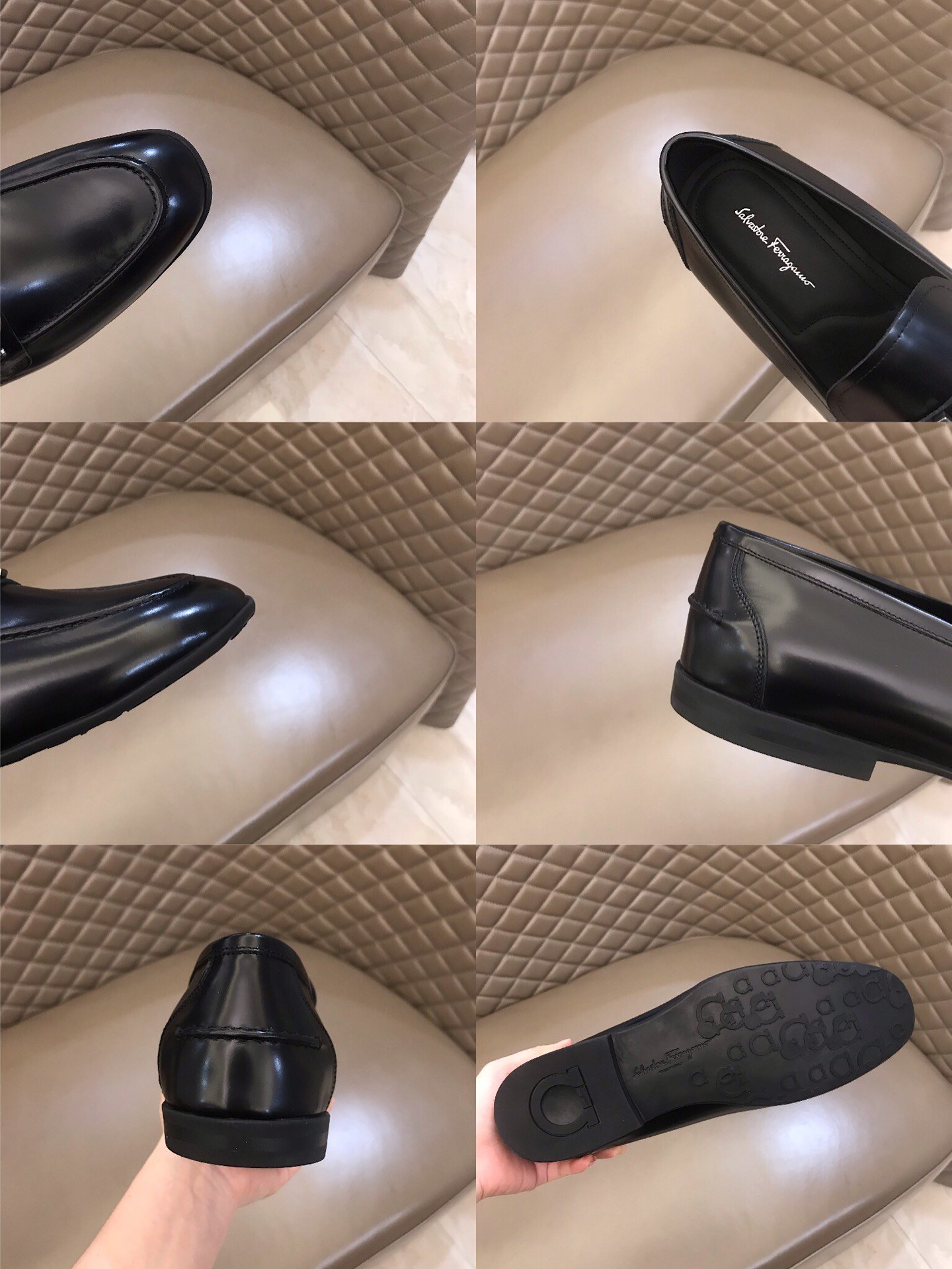 Salvatore Ferragamo Black Bright Leather High Quality Loafers MS021129