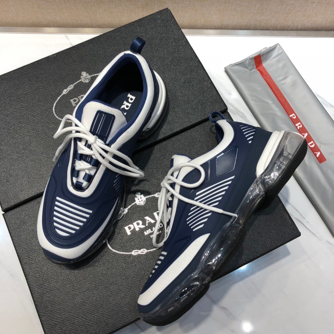 Prada High Quality Sneakers White and blue rubber trim with transparent sole MS021117