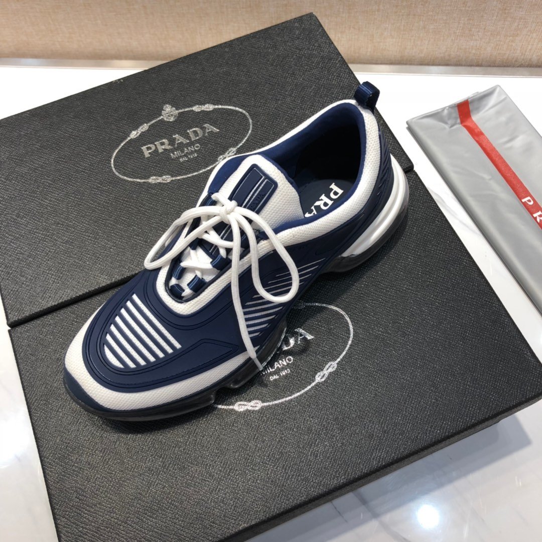 Prada High Quality Sneakers White and blue rubber trim with transparent sole MS021117