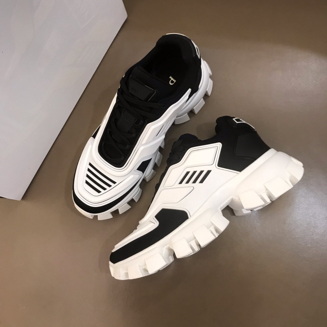 Prada High Quality Sneakers White and black heel with white sole MS021124