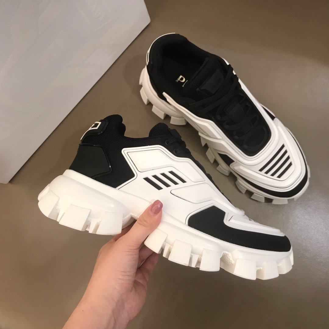 Prada High Quality Sneakers White and black heel with white sole MS021124