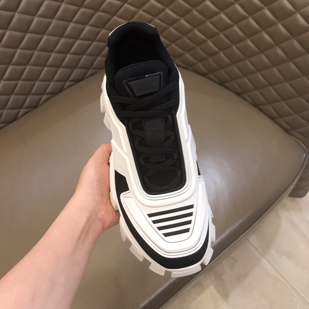 Prada High Quality Sneakers White and black heel with white sole MS021124