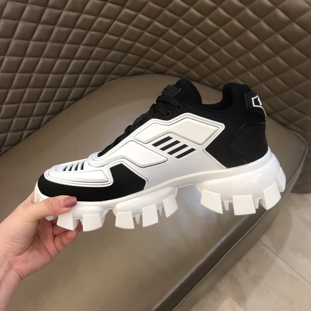 Prada High Quality Sneakers White and black heel with white sole MS021124