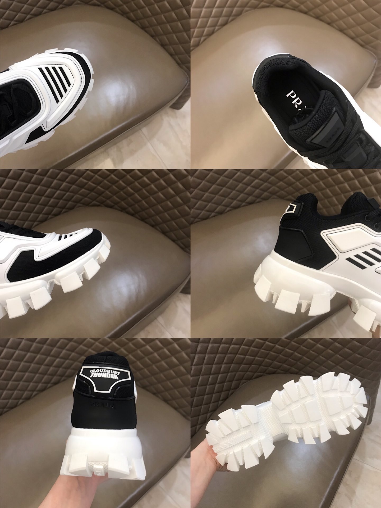 Prada High Quality Sneakers White and black heel with white sole MS021124