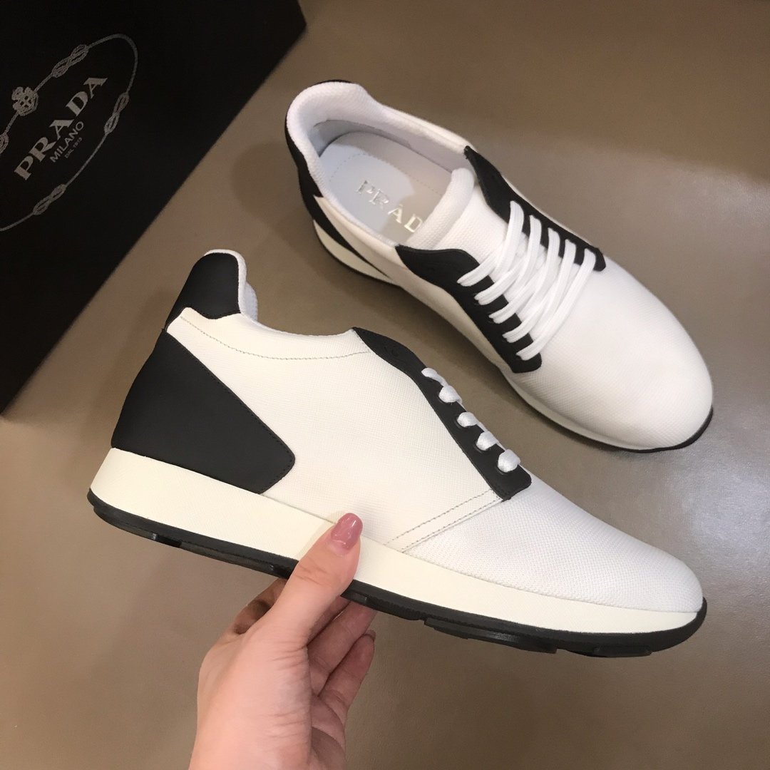 Prada High Quality Sneakers White and black heel with white sole MS021121