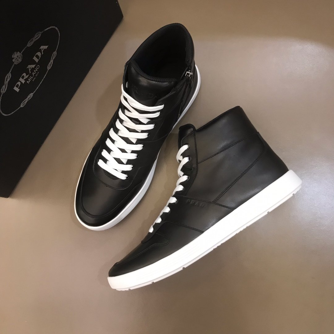 Prada High Quality Sneakers High-top Black and white sole MS021119