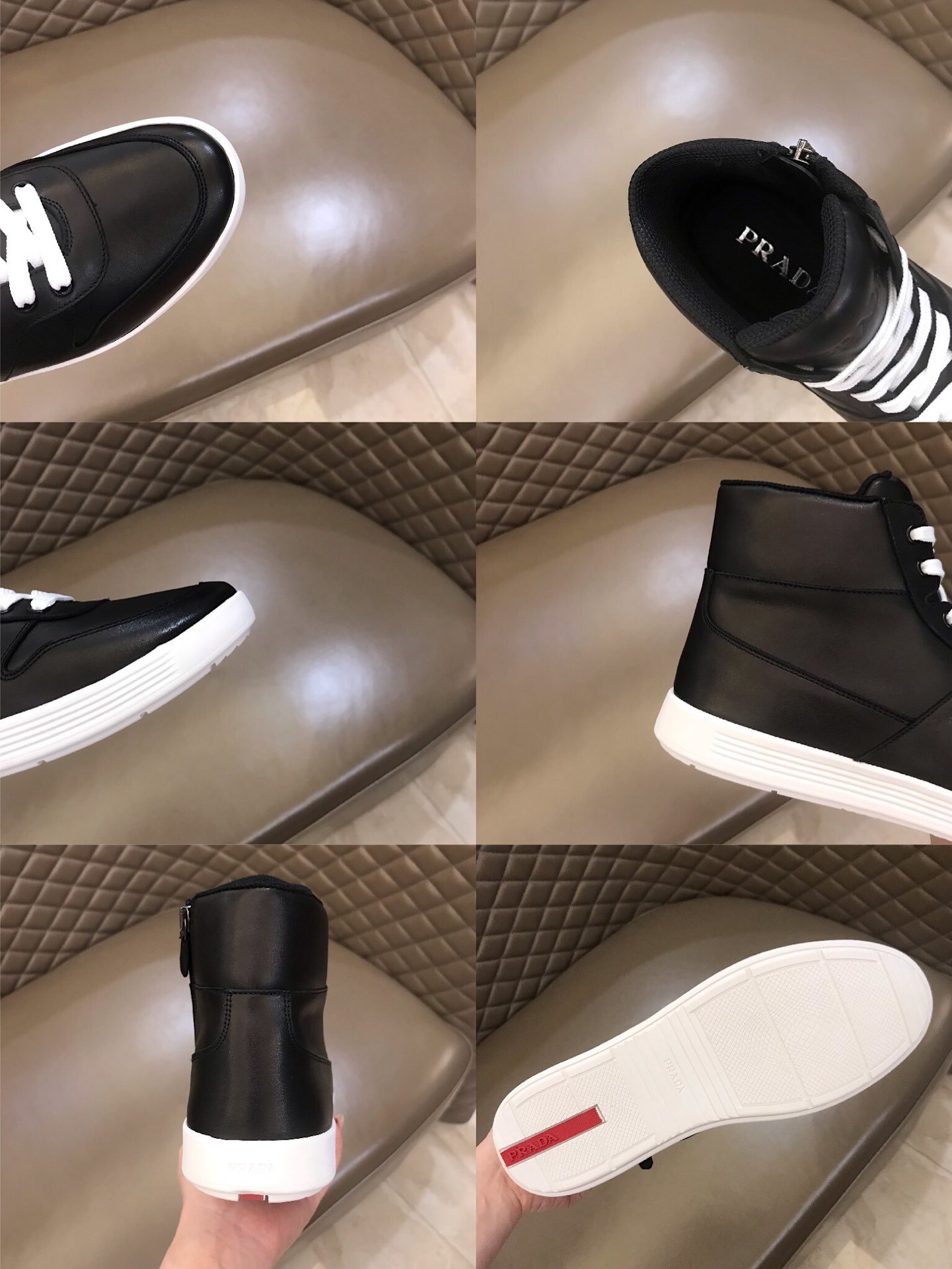 Prada High Quality Sneakers High-top Black and white sole MS021119