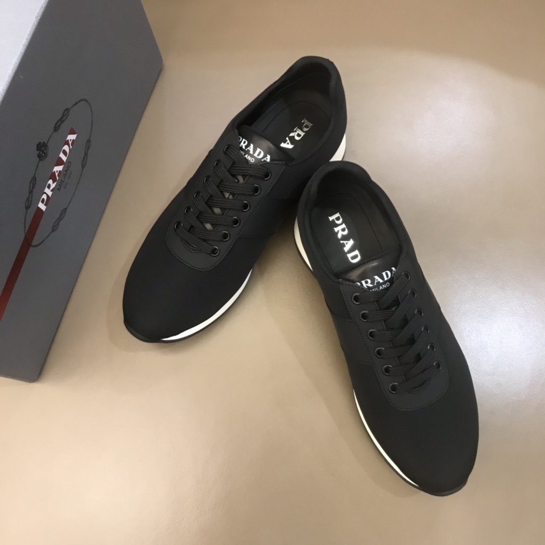 Prada High Quality Sneakers Black and black leather wet with white sole MS021118