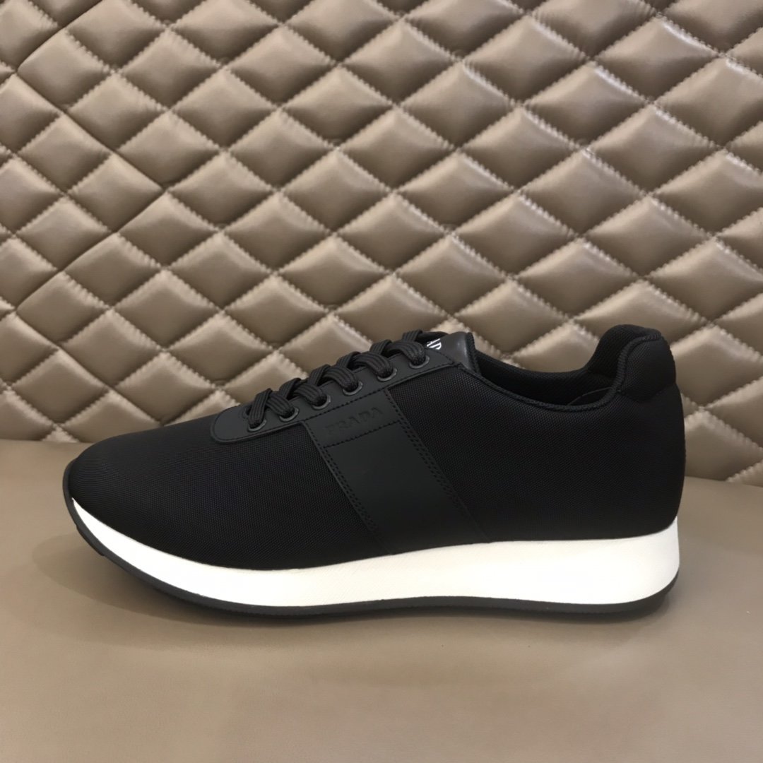 Prada High Quality Sneakers Black and black leather wet with white sole MS021118
