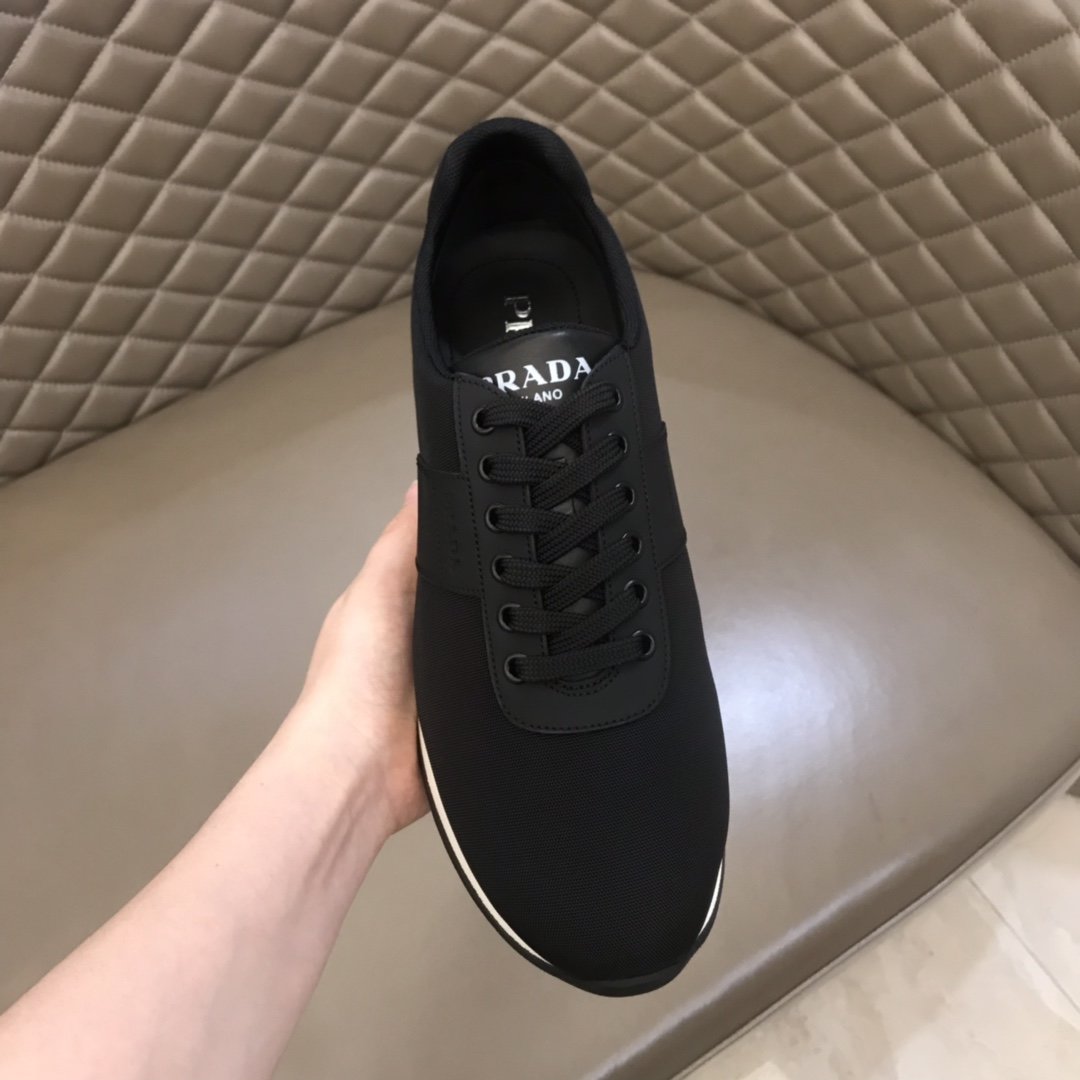 Prada High Quality Sneakers Black and black leather wet with white sole MS021118