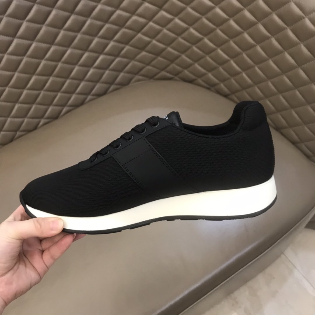 Prada High Quality Sneakers Black and black leather wet with white sole MS021118