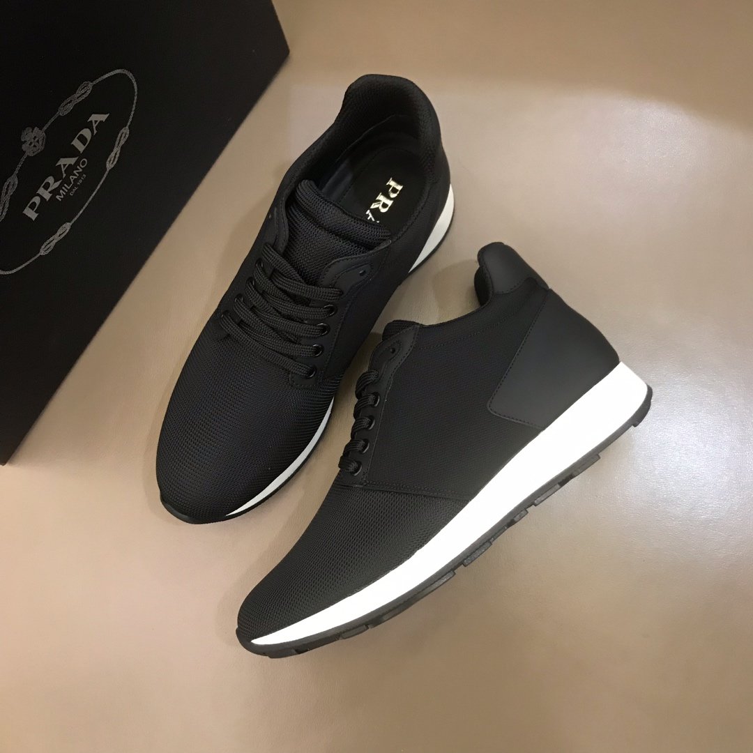 Prada High Quality Sneakers Black and black heel with white sole MS021122