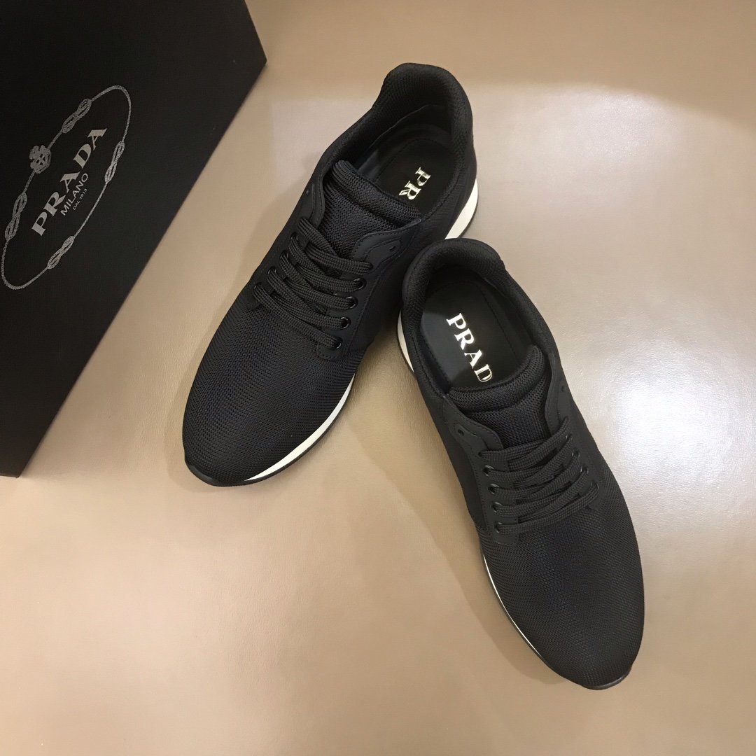 Prada High Quality Sneakers Black and black heel with white sole MS021122