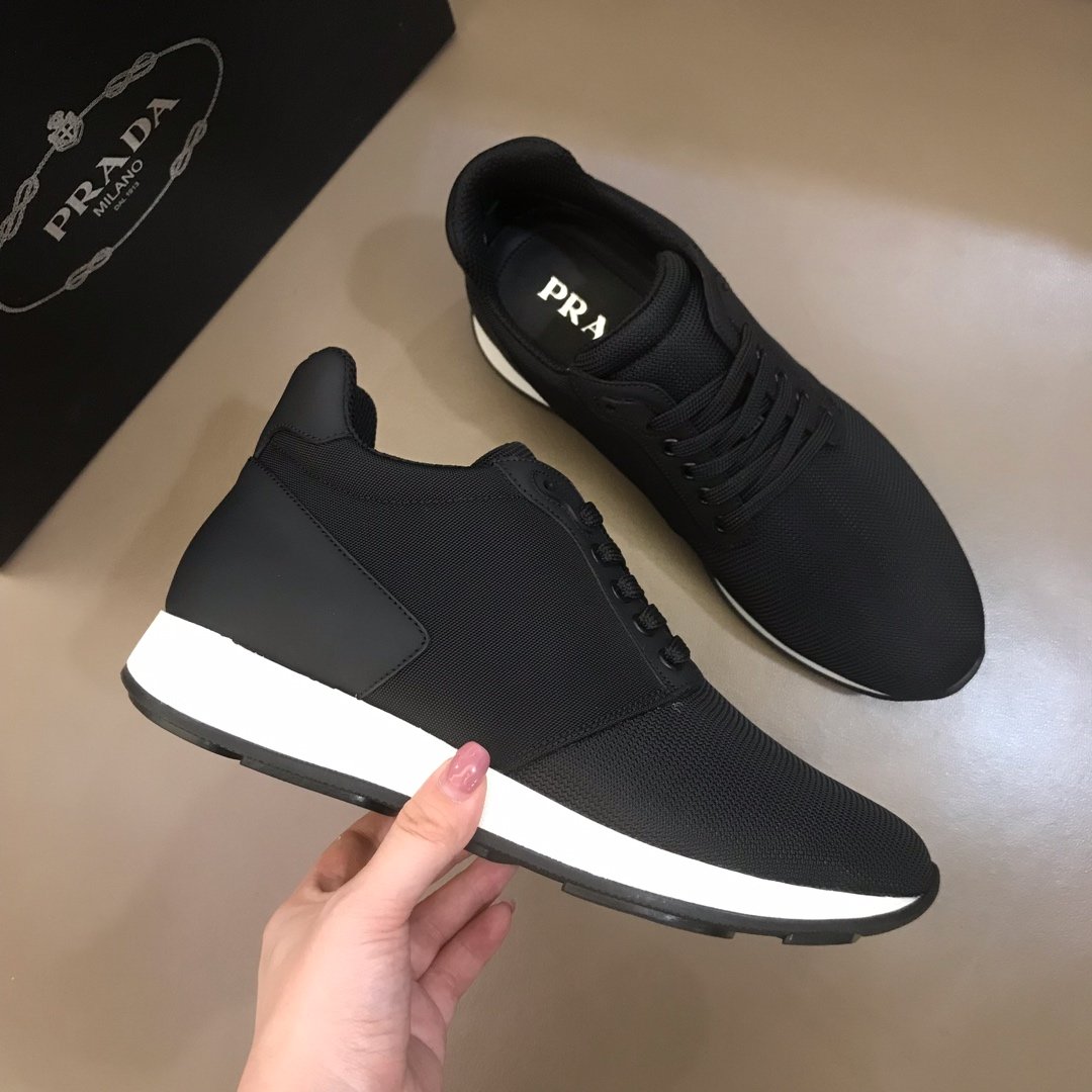 Prada High Quality Sneakers Black and black heel with white sole MS021122