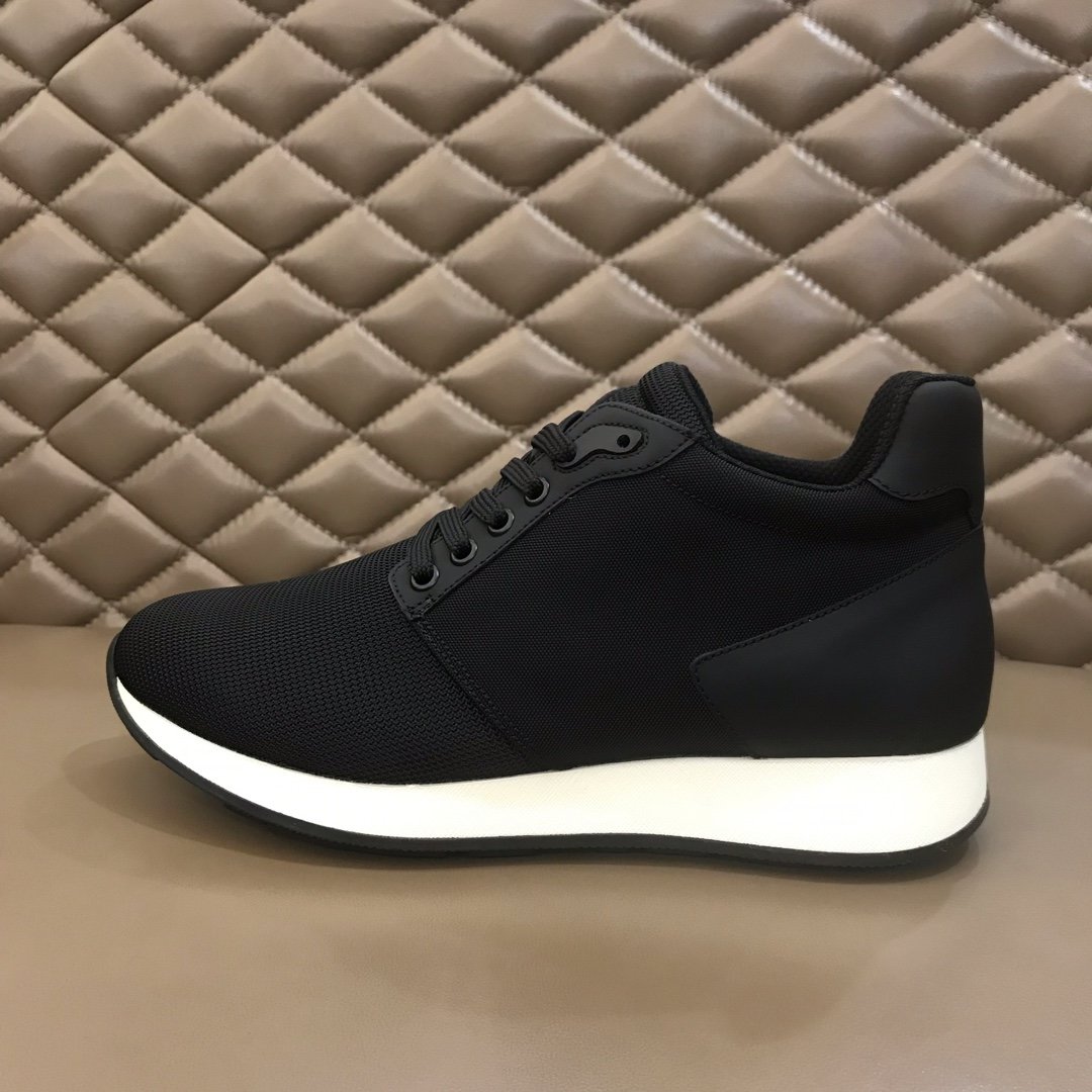 Prada High Quality Sneakers Black and black heel with white sole MS021122