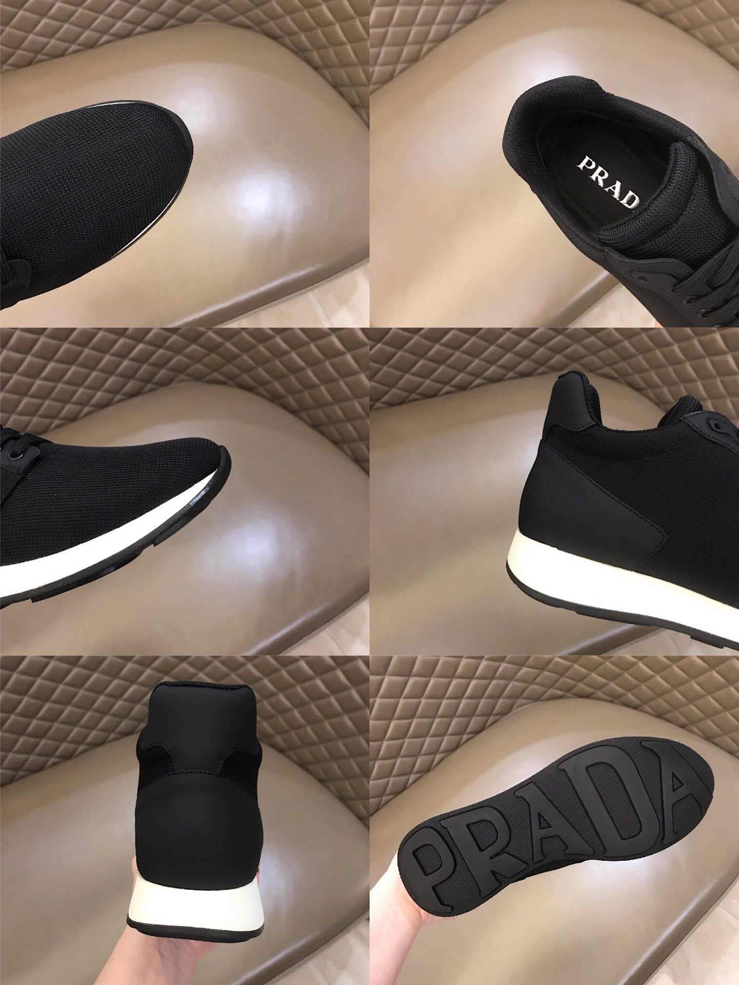 Prada High Quality Sneakers Black and black heel with white sole MS021122