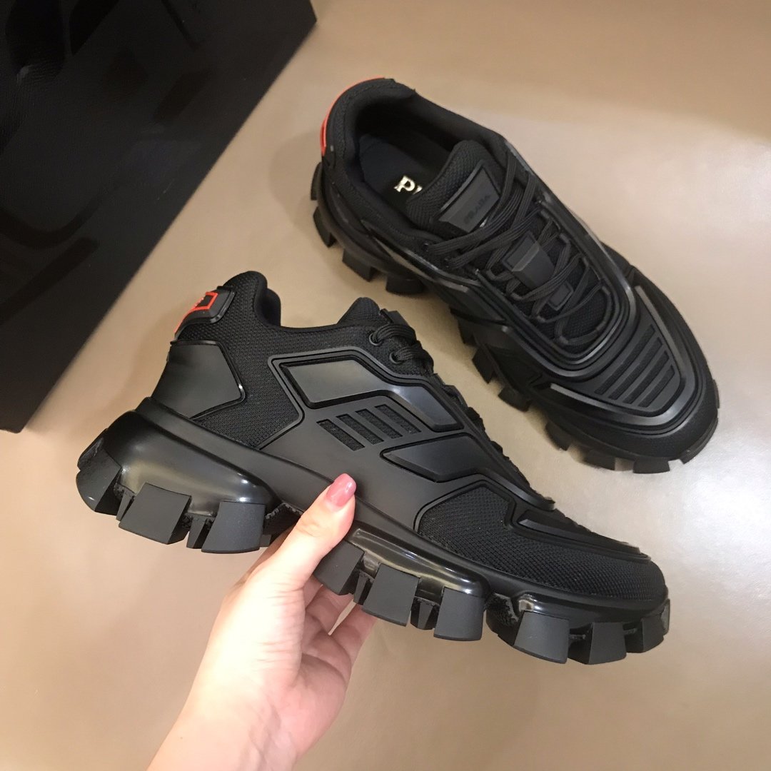 Prada High Quality Sneakers Black and black heel with black sole MS021126