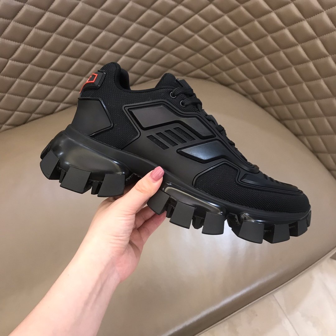 Prada High Quality Sneakers Black and black heel with black sole MS021126