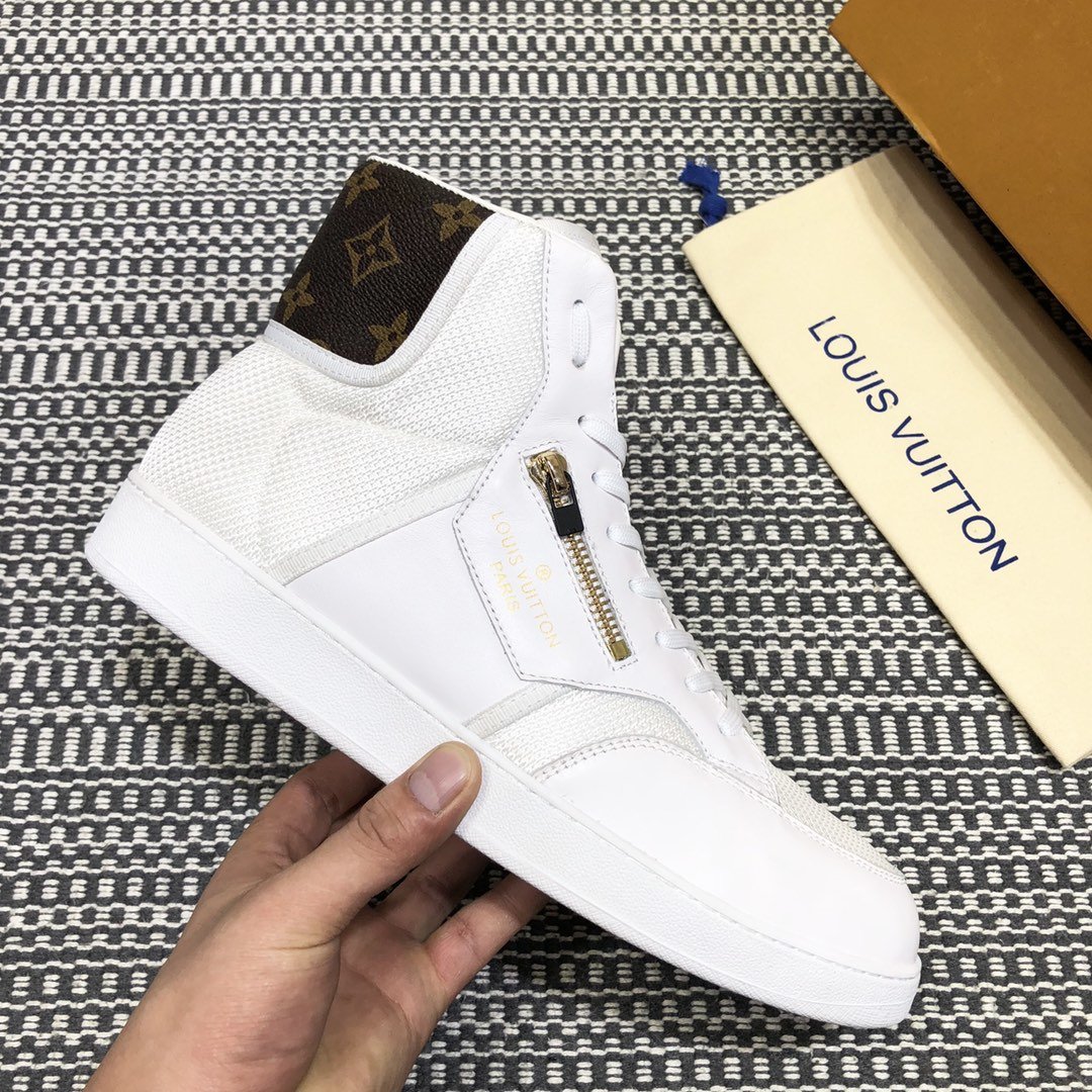 Louis Vuitton High-top High Quality Sneakers White and brown Monogram heel with white sole MS021098
