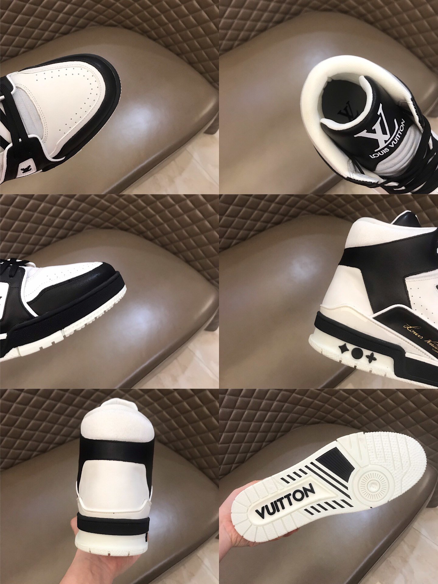 Louis Vuitton High-top High Quality Sneakers White and black leather details with black sole MS021111