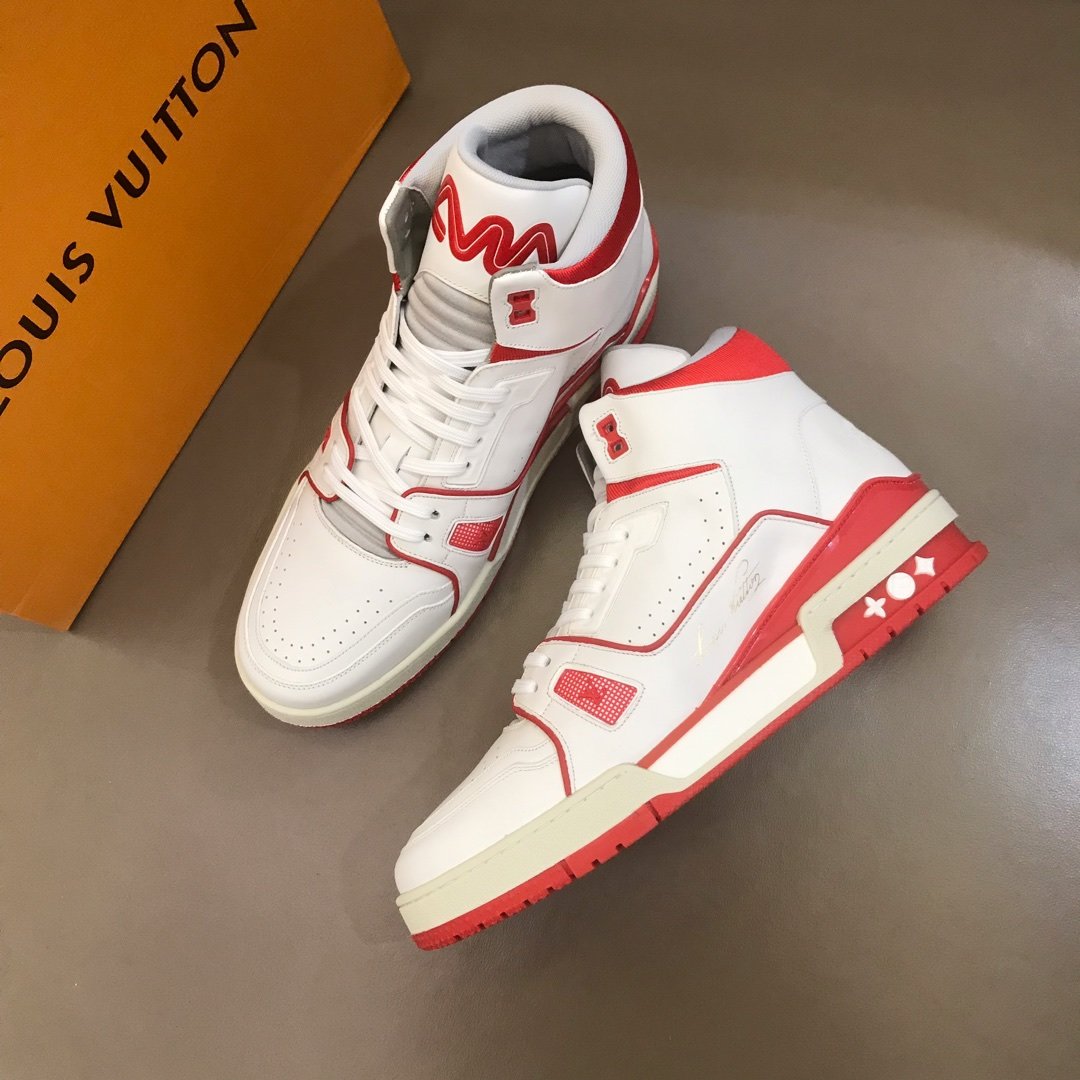 Louis Vuitton High Quality Sneakers White and red leather details with white sole MS021112