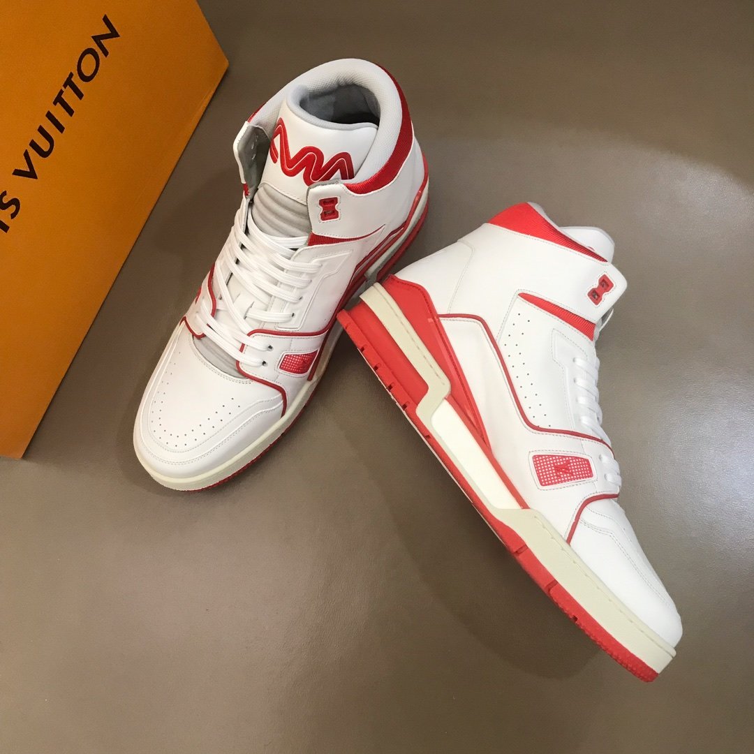 Louis Vuitton High Quality Sneakers White and red leather details with white sole MS021112