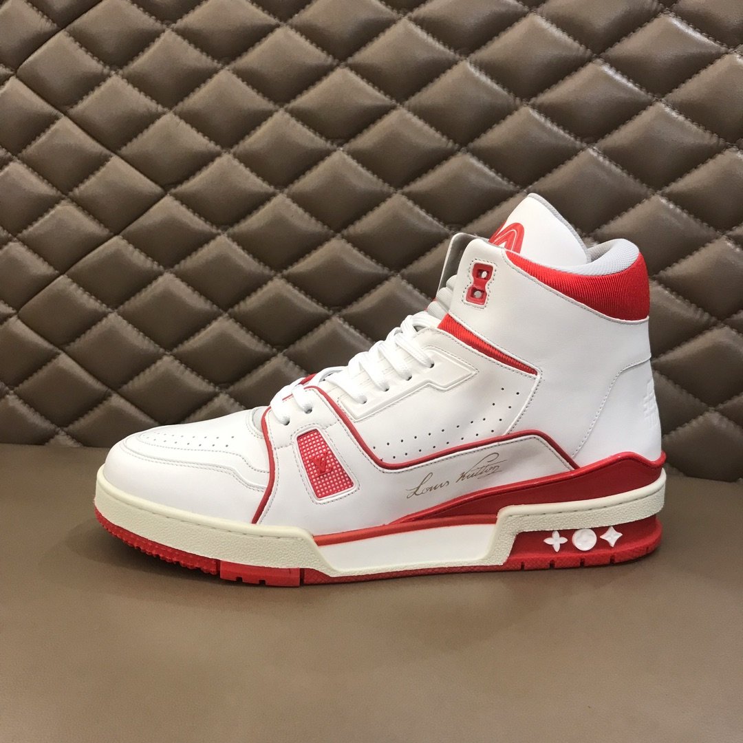 Louis Vuitton High Quality Sneakers White and red leather details with white sole MS021112