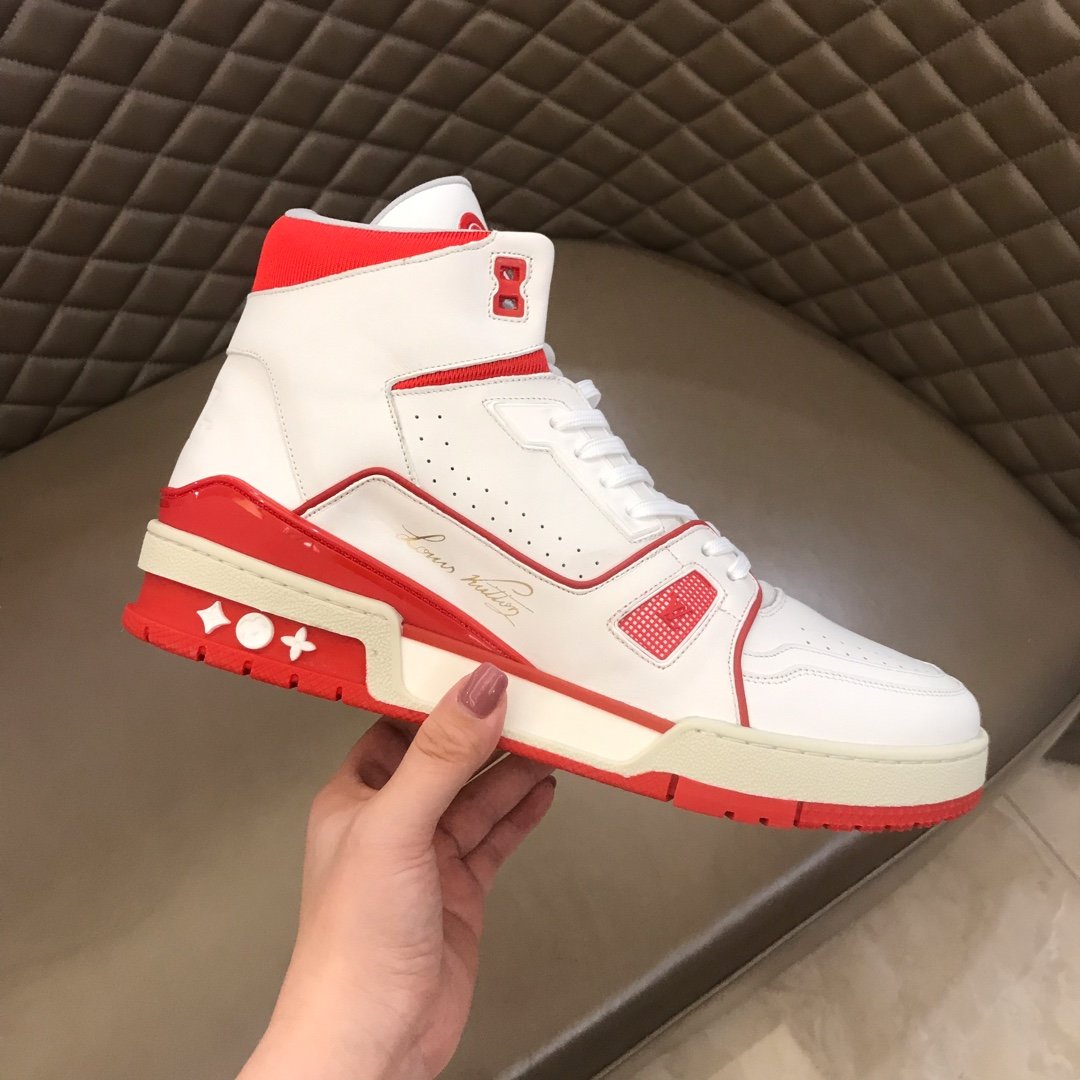 Louis Vuitton High Quality Sneakers White and red leather details with white sole MS021112