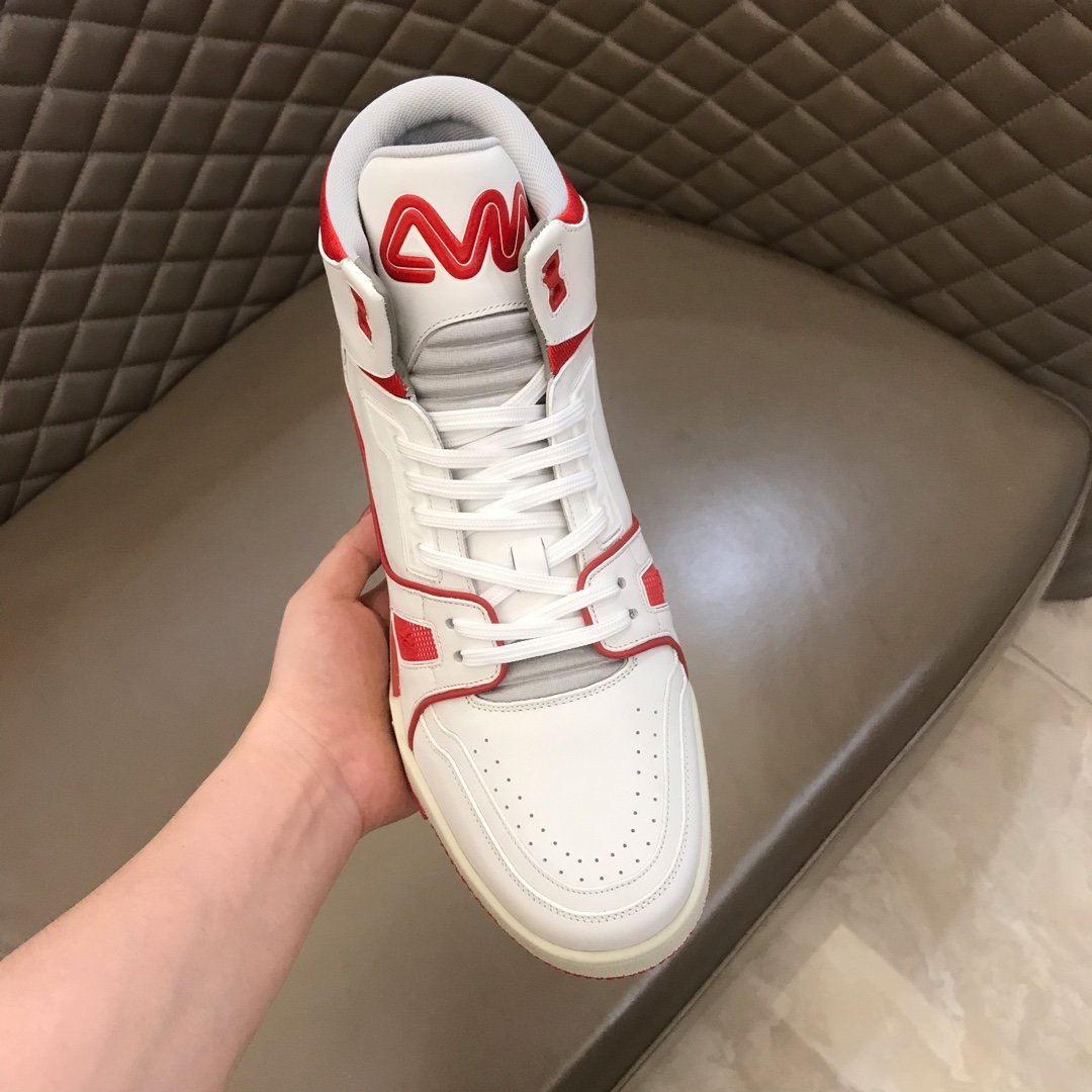 Louis Vuitton High Quality Sneakers White and red leather details with white sole MS021112