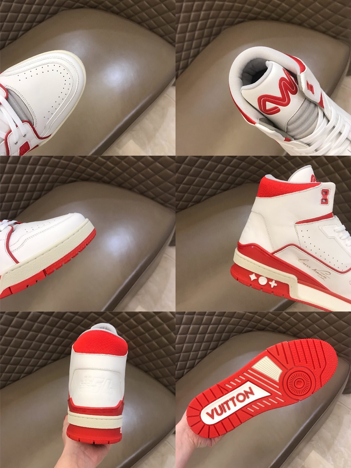 Louis Vuitton High Quality Sneakers White and red leather details with white sole MS021112