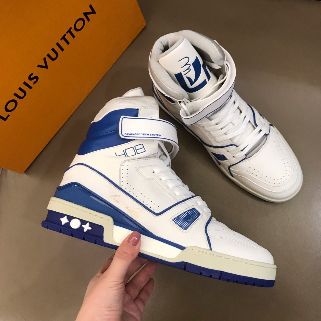 Louis Vuitton High Quality Sneakers White and blue leather details with white sole MS021114