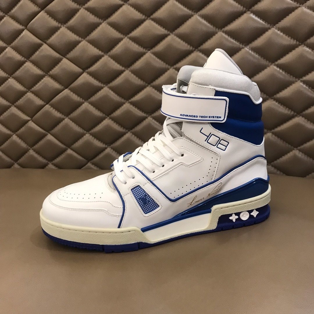 Louis Vuitton High Quality Sneakers White and blue leather details with white sole MS021114