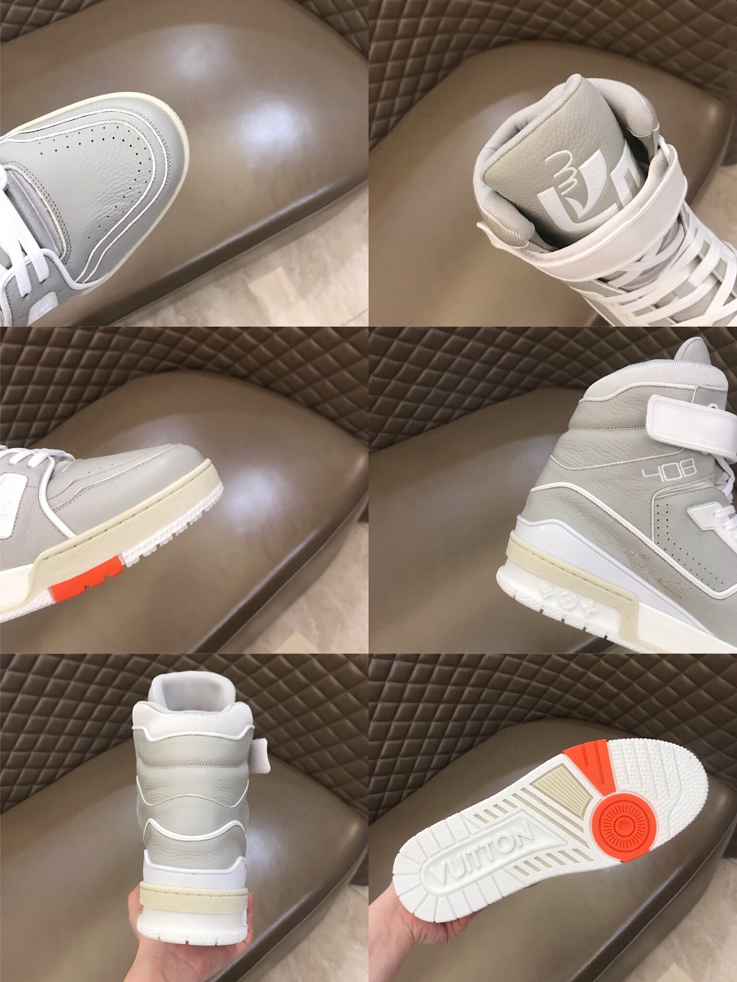 Louis Vuitton High Quality Sneakers Grey and white leather details with white sole MS021113