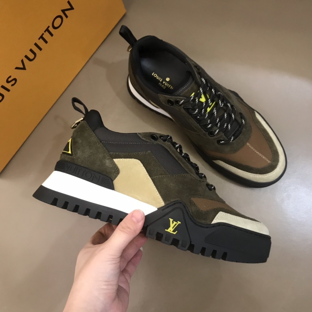 Louis Vuitton High Quality Sneakers Brown suede and white details with black sole MS021109