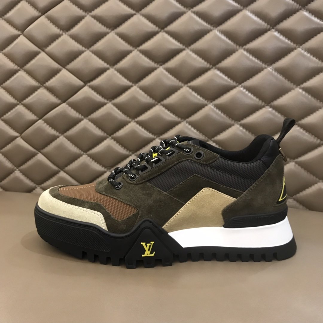 Louis Vuitton High Quality Sneakers Brown suede and white details with black sole MS021109