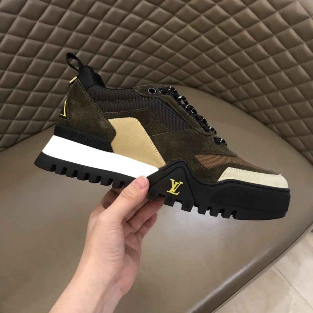 Louis Vuitton High Quality Sneakers Brown suede and white details with black sole MS021109