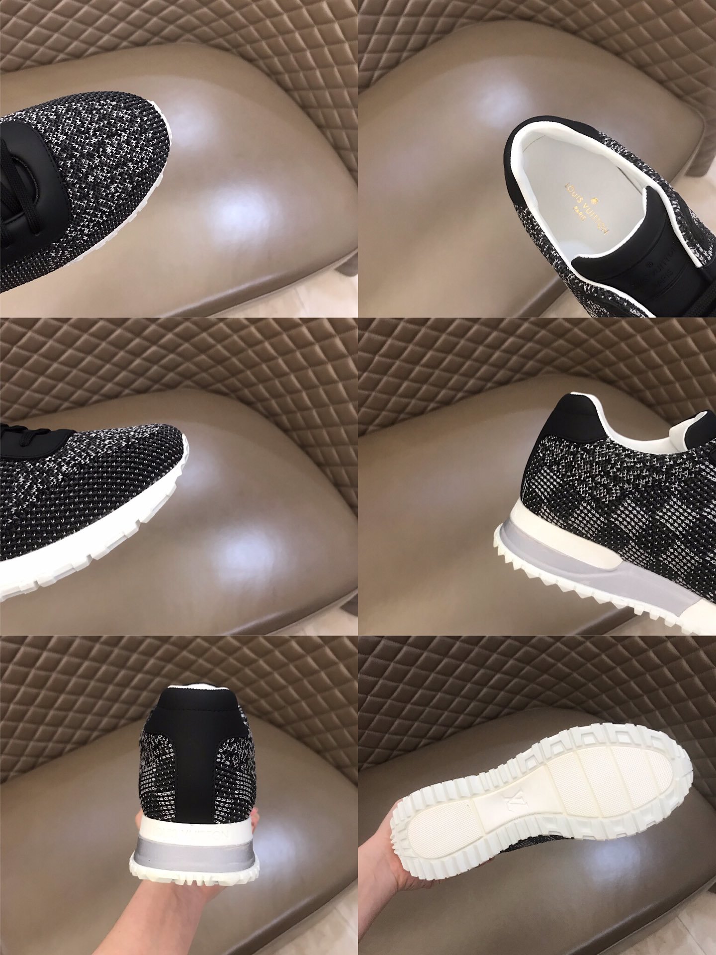 Louis Vuitton High Quality Sneakers Black jersey and Damier Graphite print with white sole MS021106