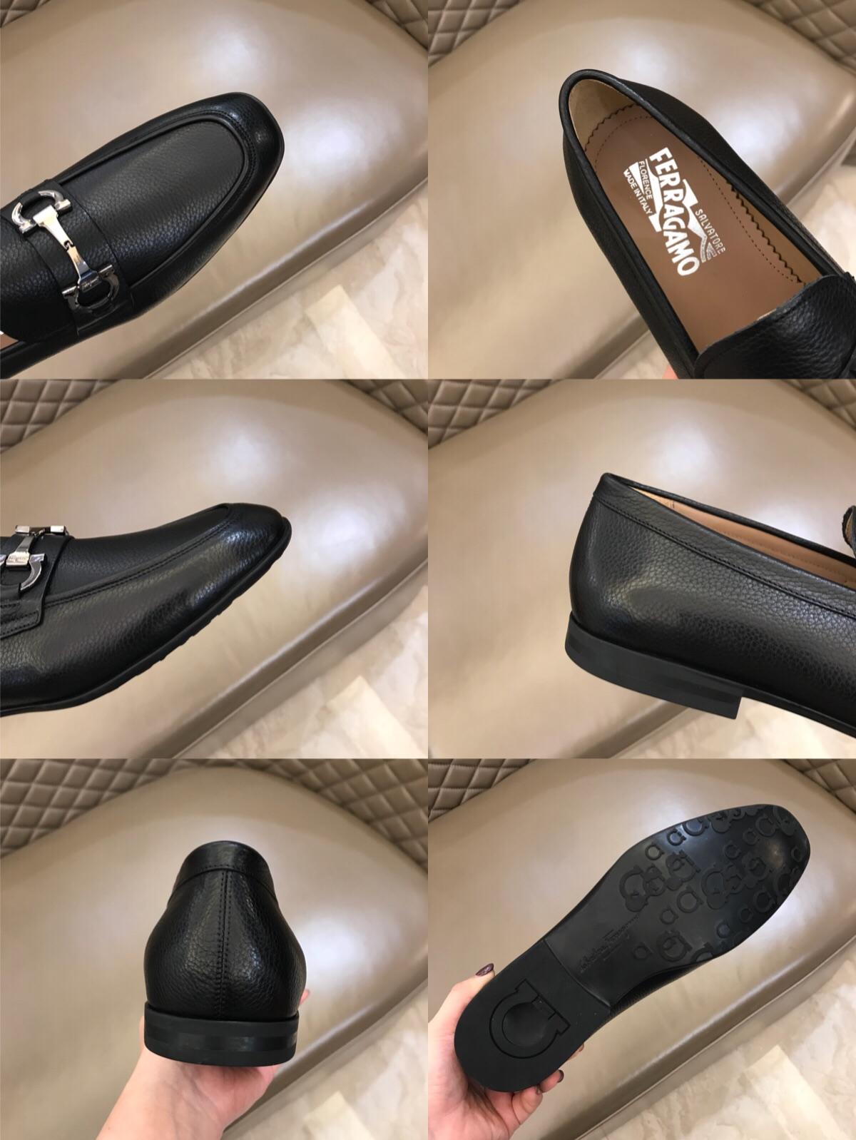 Salvatore Ferragamo Black leather Fashion Perfect Quality Loafers With Sliver Buckle MS02993