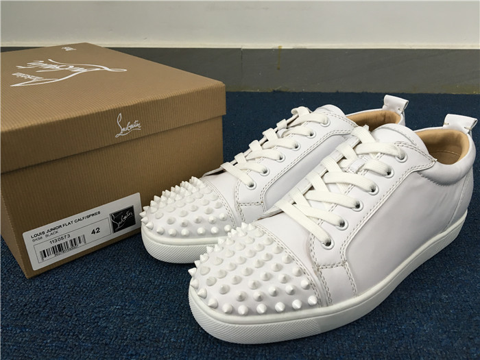 High Quality Christian Louboutin Louis Junior Spikes Mens Flat White Low Top With Spikes